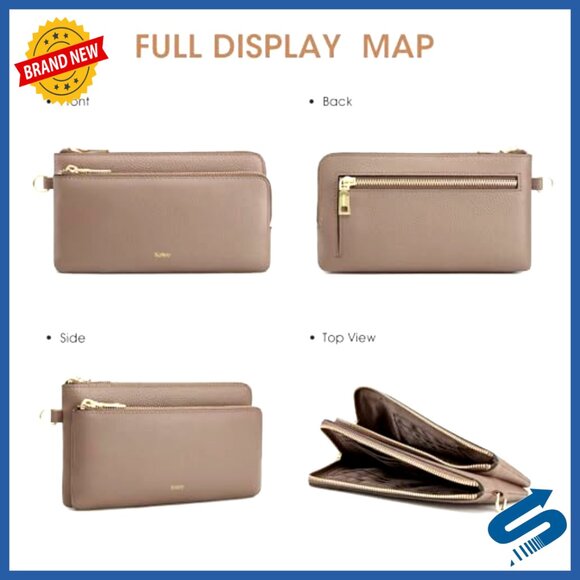 Leather RFID Wristlet Wallet, Slim Clutch with Card Slots, Compact Travel Purse